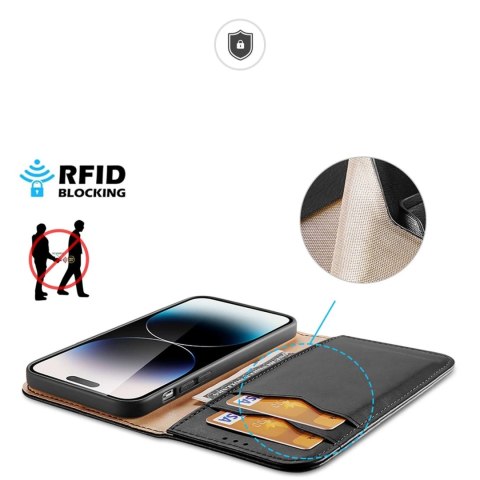 Etui portfel z blokadą RFID do iPhone 15 Pro Max Dux Ducis Hivo - czarne