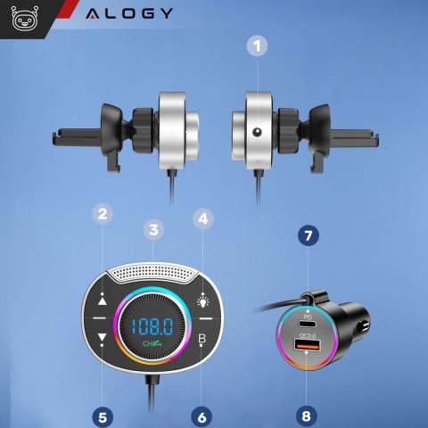 Transmiter Bluetooth Audio FM MP3 BT szybka ładowarka samochodowa USB QC 3.0 + USB-C typ C PD do auta Alogy