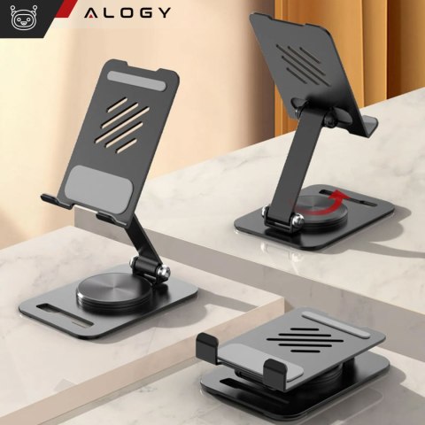 Uchwyt Stojak podstawka pod tablet telefon do 8 cali na biurko obrotowy regulowany 360 biurkowy aluminiowy Alogy Czarny
