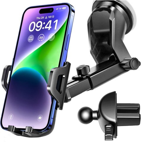 Uchwyt samochodowy na telefon szybę kratkę kokpit deskę do samochodu kratki auta do telefonu Czarny