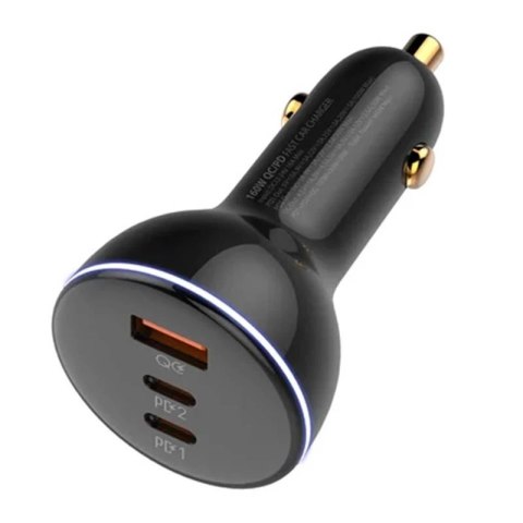 Ładowarka samochodowa LDNIO C102, USB + 2x USB-C, 160W + kabel USB do USB-C (czarna)