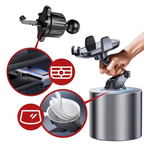 Uchwyt samochodowy na telefon szybę kratkę kokpit deskę do samochodu auta do telefonu 7" Alogy 3w1 Czarny