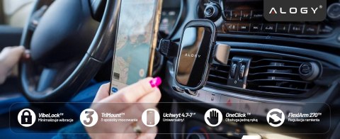 Uchwyt samochodowy na telefon szybę kratkę kokpit deskę do samochodu auta do telefonu 7" Alogy 3w1 Czarny