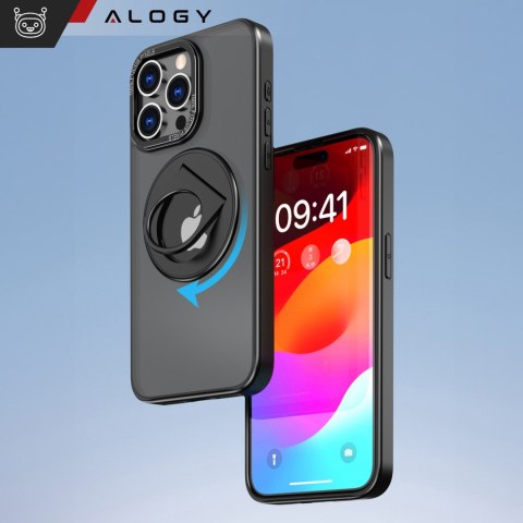Etui do iPhone 15 Pro obudowa 360 Ring Case pancerne czarne matowe magnes do uchwytu Alogy