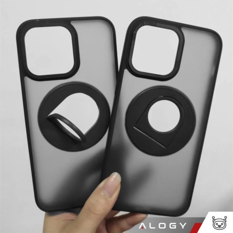 Etui do iPhone 15 Pro obudowa 360 Ring Case pancerne czarne matowe magnes do uchwytu Alogy