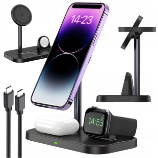 Ładowarka indukcyjna Qi Mag Safe 15W do iPhone Apple Watch AirPods 3w1 bezprzewodowa stojak podstawka stacja Czarna