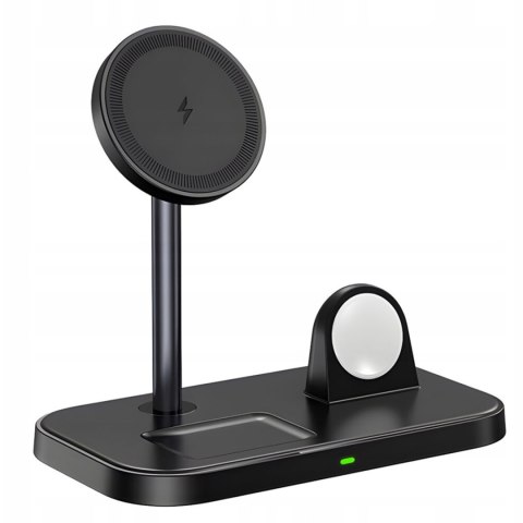 Ładowarka indukcyjna Qi Mag Safe 15W do iPhone Apple Watch AirPods 3w1 bezprzewodowa stojak podstawka stacja Czarna