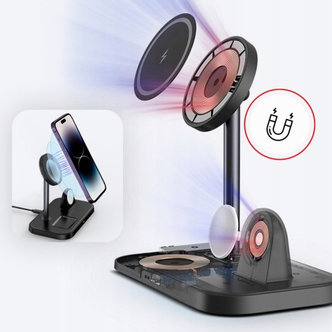 Ładowarka indukcyjna Qi Mag Safe 15W do iPhone Apple Watch AirPods 3w1 bezprzewodowa stojak podstawka stacja Czarna