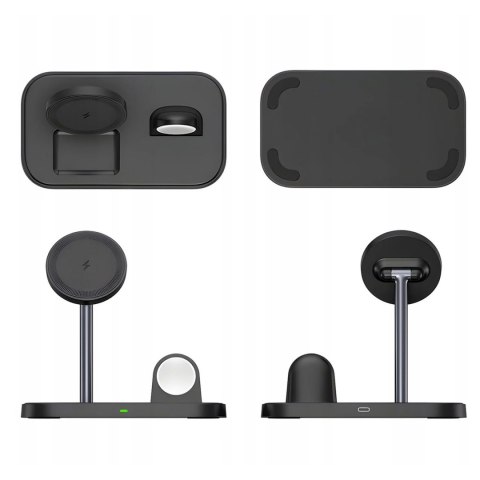 Ładowarka indukcyjna Qi Mag Safe 15W do iPhone Apple Watch AirPods 3w1 bezprzewodowa stojak podstawka stacja Czarna