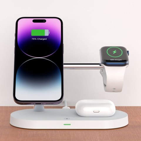 Ładowarka indukcyjna Qi Mag Safe 15W do iPhone Apple Watch AirPods bezprzewodowa 5w1 Stacja dokująca Biała