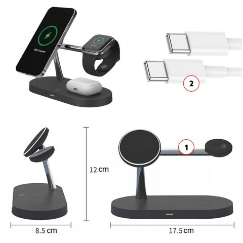 Ładowarka indukcyjna Qi Mag Safe 15W do iPhone Apple Watch AirPods bezprzewodowa 5w1 Stacja dokująca Czarna