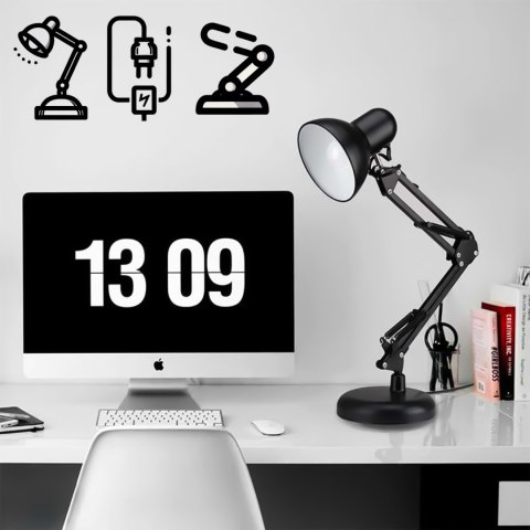 Lampka biurkowa kreślarska nocna lampa klosz do LED E27 na biurko regulowana czarna