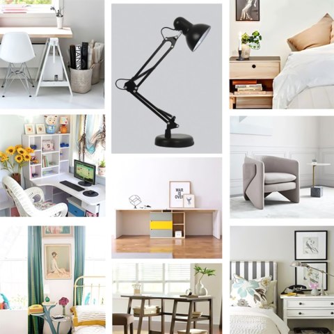 Lampka biurkowa kreślarska nocna lampa klosz do LED E27 na biurko regulowana czarna