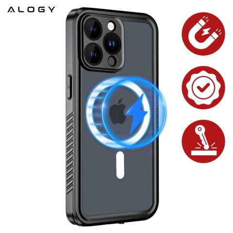 Etui do Apple iPhone 15 Pro Pancerne 360 case do Mag Safe wodoodporne Armor IP68 Alogy czarne