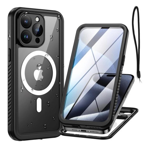 Etui do Apple iPhone 15 Pro Pancerne 360 case do Mag Safe wodoodporne Armor IP68 Alogy czarne