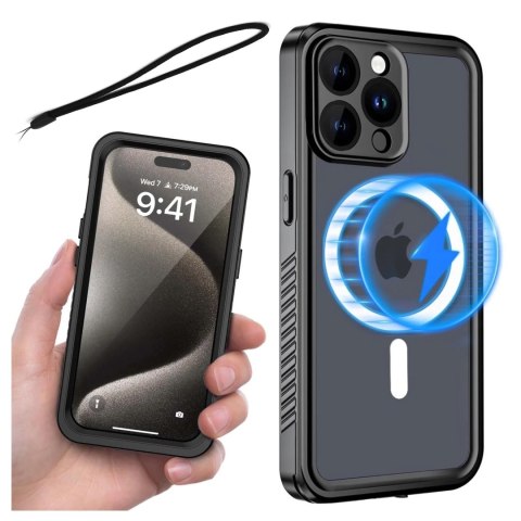 Etui do Apple iPhone 15 Pro Pancerne 360 case do Mag Safe wodoodporne Armor IP68 Alogy czarne