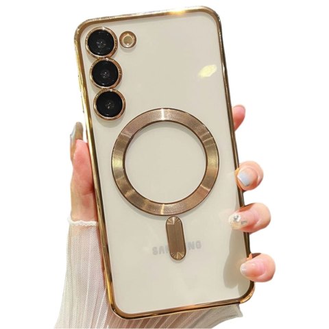 Etui do Samsung Galaxy S24 Mag Safe Glamour Case Ring obudowa ochrona aparatów Alogy Złote przezroczyste