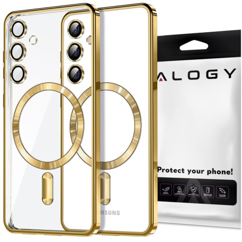 Etui do Samsung Galaxy S24 Mag Safe Glamour Case Ring obudowa ochrona aparatów Alogy Złote przezroczyste