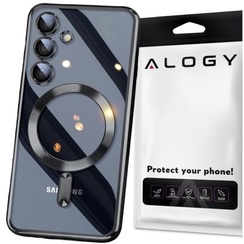 Etui do Samsung Galaxy S24+ Plus Mag Safe Glamour Case Ring obudowa ochrona aparatów Alogy Czarne przezroczyste