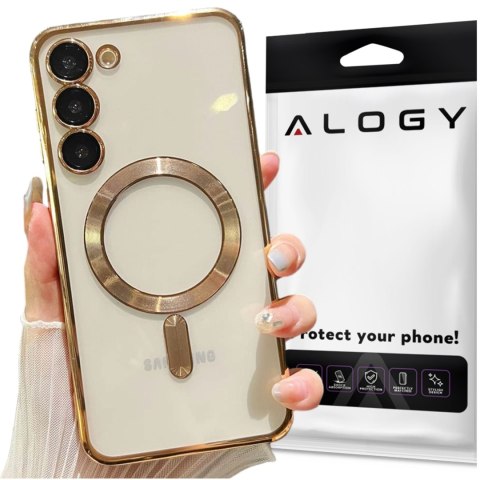 Etui do Samsung Galaxy S24+ Plus Mag Safe Glamour Case Ring obudowa ochrona aparatów Alogy Złote przezroczyste