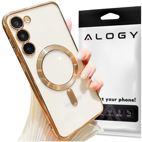 Etui do Samsung Galaxy S24+ Plus Mag Safe Glamour Case Ring obudowa ochrona aparatów Alogy Złote przezroczyste