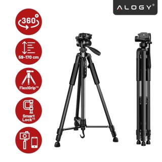 Statyw Fotograficzny Tripod Uniwersalny stojak do Kamer 1/4 uchwyt na telefon aparat 170cm Alogy Czarny