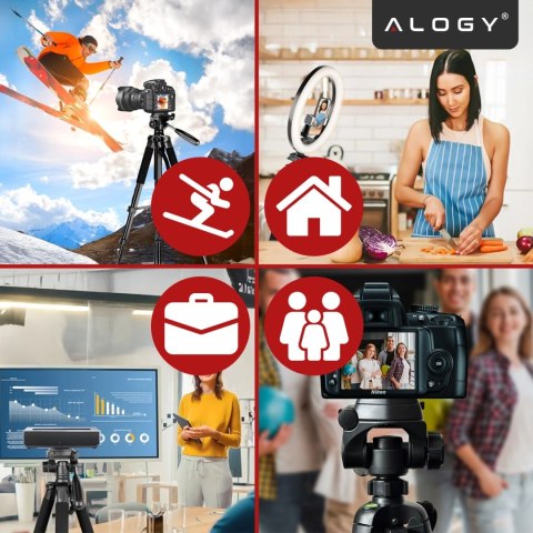 Statyw Fotograficzny Tripod Uniwersalny stojak do Kamer 1/4 uchwyt na telefon aparat 170cm Alogy Czarny