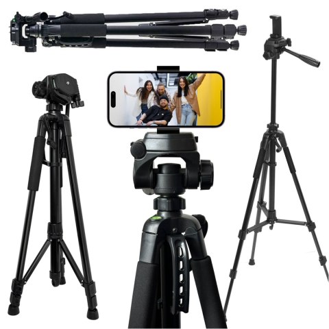 Statyw Fotograficzny Tripod Uniwersalny stojak do Kamer 1/4 uchwyt na telefon aparat 170cm Alogy Czarny