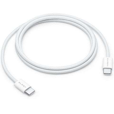 Kabel USB-C typ C mocny szybki 60W PD 1M do iPhone 15/Pro/Max iPad MacBook nylonowy przewód Alogy Biały