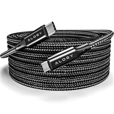 Kabel USB-C typ C mocny szybki 60W PD 2M do iPhone 15/Pro/Max nylonowy przewód Alogy Czarny