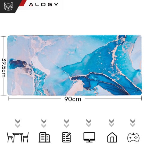 Podkładka na biurko pod myszkę mysz klawiaturę Mata ochronna antypoślizgowa gamingowa XXL 90x40 Alogy Marmur niebieska