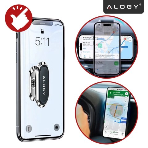 Uchwyt magnetyczny samochodowy do telefonu - uniwersalny, na kokpit i deskę rozdzielczą, stabilny i mocny - Alogy SilverMount™ S