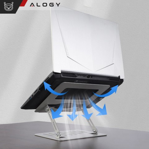 Uchwyt na laptop Macbook tablet 17" stojak podstawka składany regulowany aluminiowy na biurko 25 x 21.5cm Alogy Srebrny
