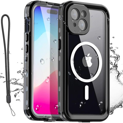 Etui do iPhone 15 Plus wodoodporne Mag Safe Case pancerne wodoszczelne obudowa czarno-szare