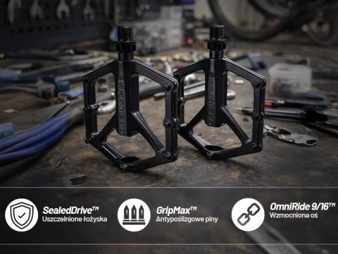 Pedały rowerowe platformowe do roweru MTB aluminiowe 9/16" Aluminium czarne komplet [2szt.]