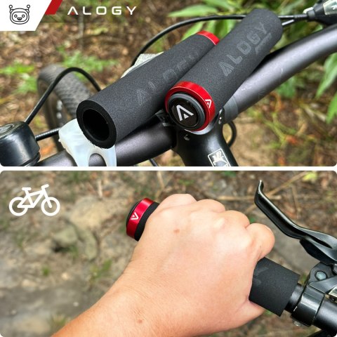 Chwyty gripy rowerowe rączki do kierownicy roweru ergonomiczne antypoślizgowe redukujące wibracje na rower Alogy [2szt.] Czarno