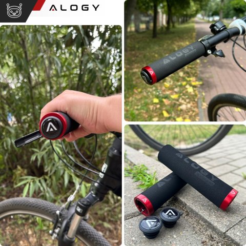Chwyty gripy rowerowe rączki do kierownicy roweru ergonomiczne antypoślizgowe redukujące wibracje na rower Alogy [2szt.] Czarno