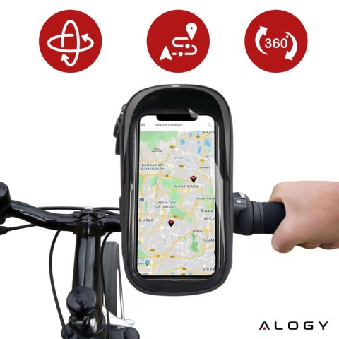 Etui torba wodoodporna rowerowa sakwa na rower na telefon 6.4 cali uchwyt na kierownicę 0.5L Alogy czarna