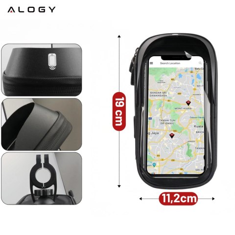 Etui torba wodoodporna rowerowa sakwa na rower na telefon 6.4 cali uchwyt na kierownicę 0.5L Alogy czarna