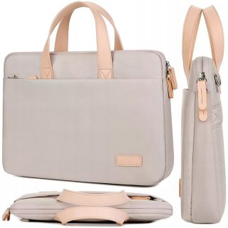 Torba teczka na ramię męska damska na laptopa tablet 14 cal materiałowa podróżna pokrowiec Alogy Beżowa