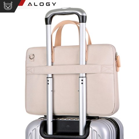 Torba teczka na ramię męska damska na laptopa tablet 14 cal materiałowa podróżna pokrowiec Alogy Beżowa