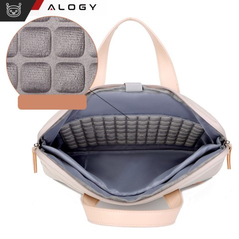 Torba teczka na ramię męska damska na laptopa tablet 14 cal materiałowa podróżna pokrowiec Alogy Beżowa