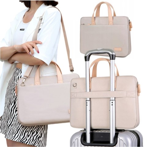 Torba teczka na ramię męska damska na laptopa tablet 14 cal materiałowa podróżna pokrowiec Alogy Beżowa