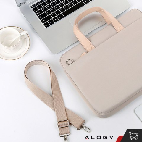 Torba teczka na ramię męska damska na laptopa tablet 14 cal materiałowa podróżna pokrowiec Alogy Beżowa