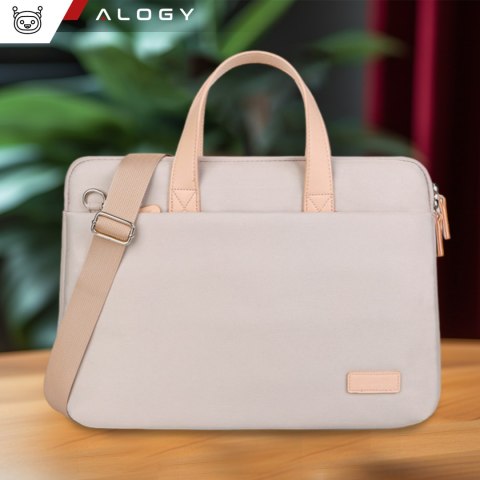 Torba teczka na ramię męska damska na laptopa tablet 14 cal materiałowa podróżna pokrowiec Alogy Beżowa