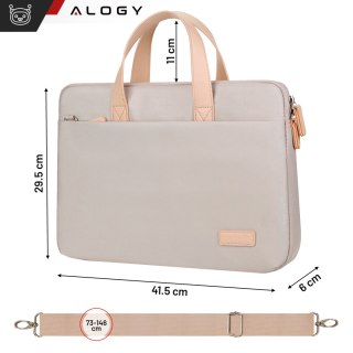 Torba teczka na ramię męska damska na laptopa tablet 15.6 cal materiałowa podróżna pokrowiec Alogy Beżowa