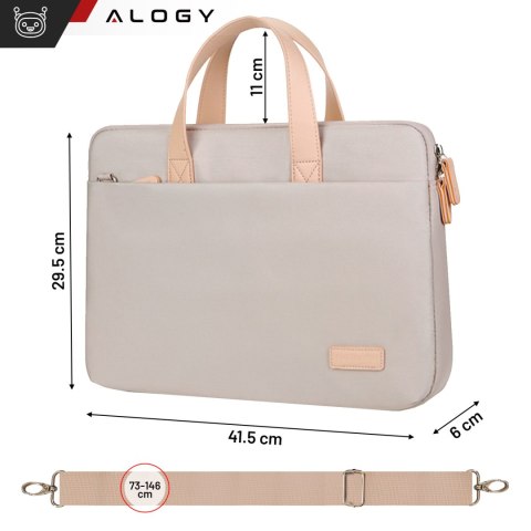 Torba teczka na ramię męska damska na laptopa tablet 15.6 cal materiałowa podróżna pokrowiec Alogy Beżowa