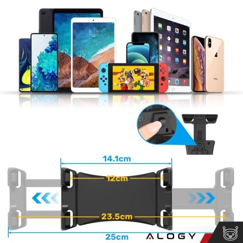 Uchwyt na tablet telefon 4.7"-12.9" na drążek, statyw, kierownicę do trenażera, roweru stacjonarnego, bieżni, na zagłówek podsta