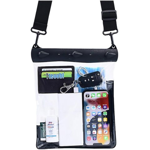 Etui wodoodporne na telefon 7.2" saszetka Case torba z pasek na ramię uniwersalne duże wodoszczelne 23x25cm Czarne