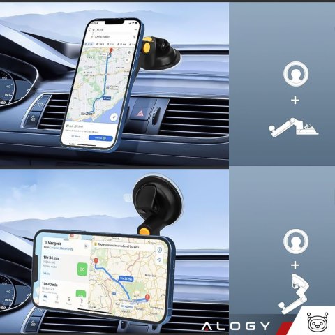 Uchwyt samochodowy magnetyczny na telefon do samochodu auta na szybę kokpit deskę do telefonu Mag Safe Alogy Czarny